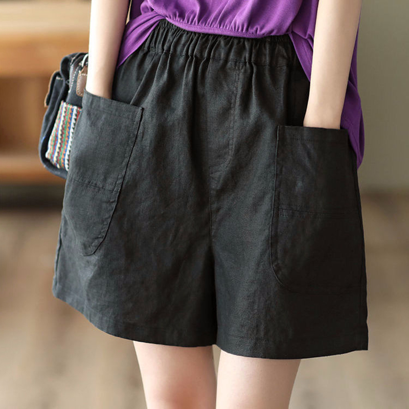 復古棉麻鬆緊腰闊腿設計休閒褲(5色)-NamoDress