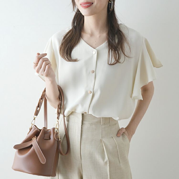 日系優雅甜美小清新純色飛邊襯衫（5色）-NamoDress