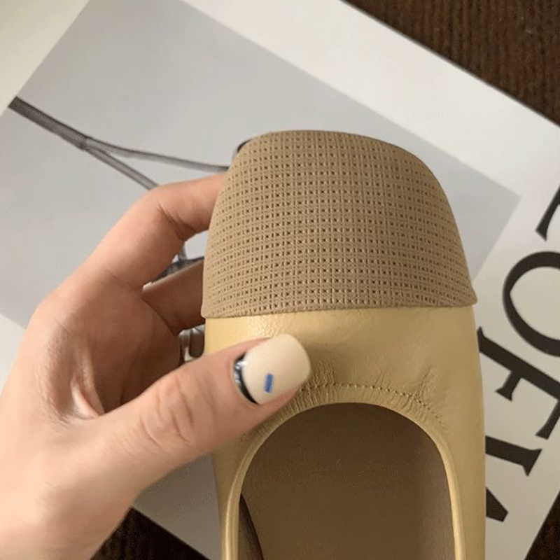 法式復古方頭小香風拼色淺口軟底平底鞋(偏細一碼) (3色)