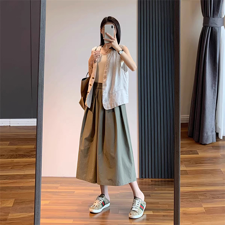 日系鬆緊高腰休閒紙袋裙褲（3色）-NamoDress