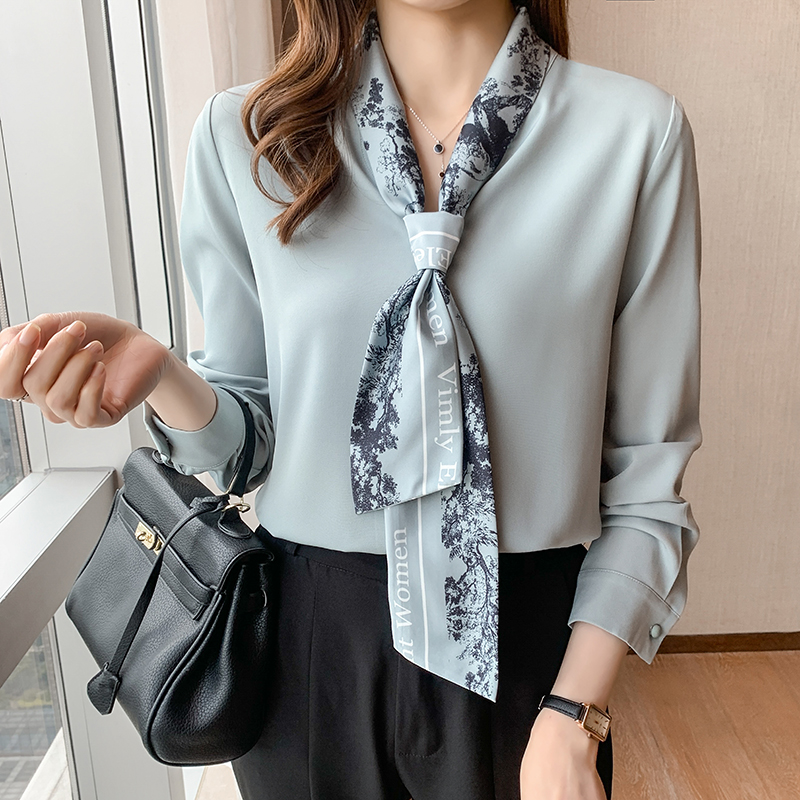 繫帶設計輕熟氣質長袖襯衫