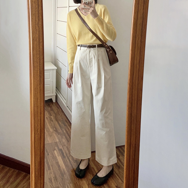 韓系薄款窄版寬鬆直筒闊腿褲-NamoDress