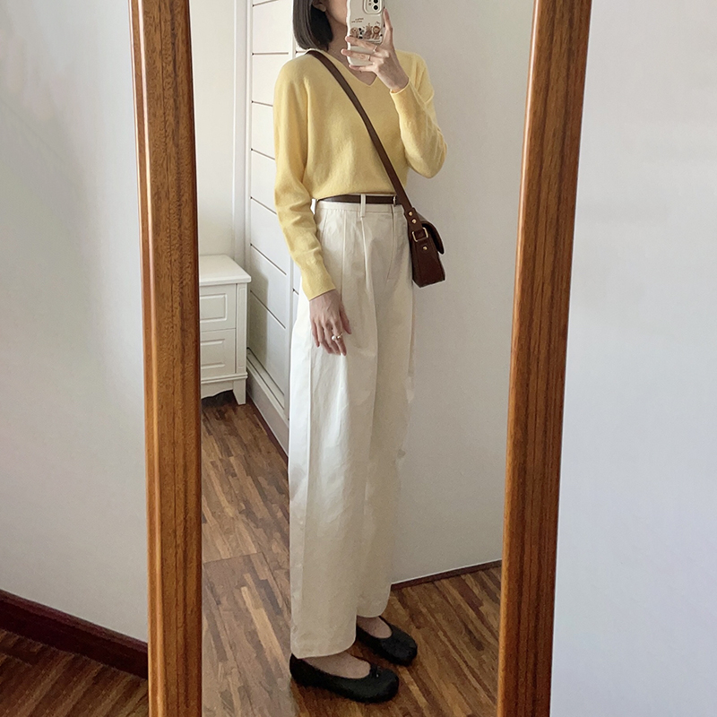 韓系薄款窄版寬鬆直筒闊腿褲-NamoDress