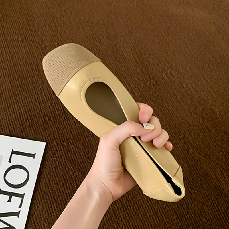 法式復古方頭小香風拼色淺口軟底平底鞋(偏細一碼) (3色)