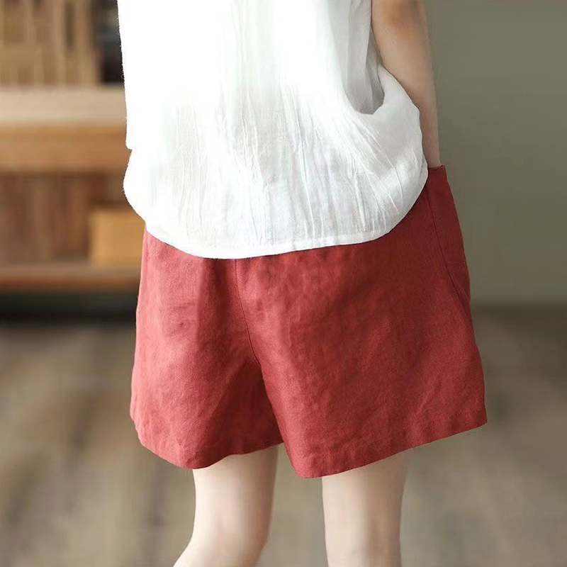 復古棉麻鬆緊腰闊腿設計休閒褲(5色)-NamoDress