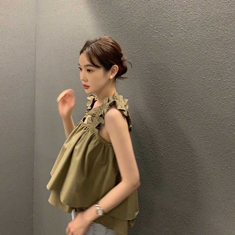 韓版chic夏季設計感漏鎖骨背心上衣(3色)-NamoDress