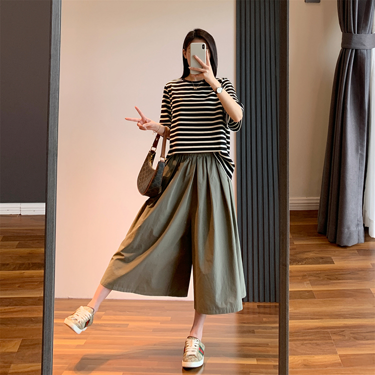 日系鬆緊高腰休閒紙袋裙褲（3色）-NamoDress