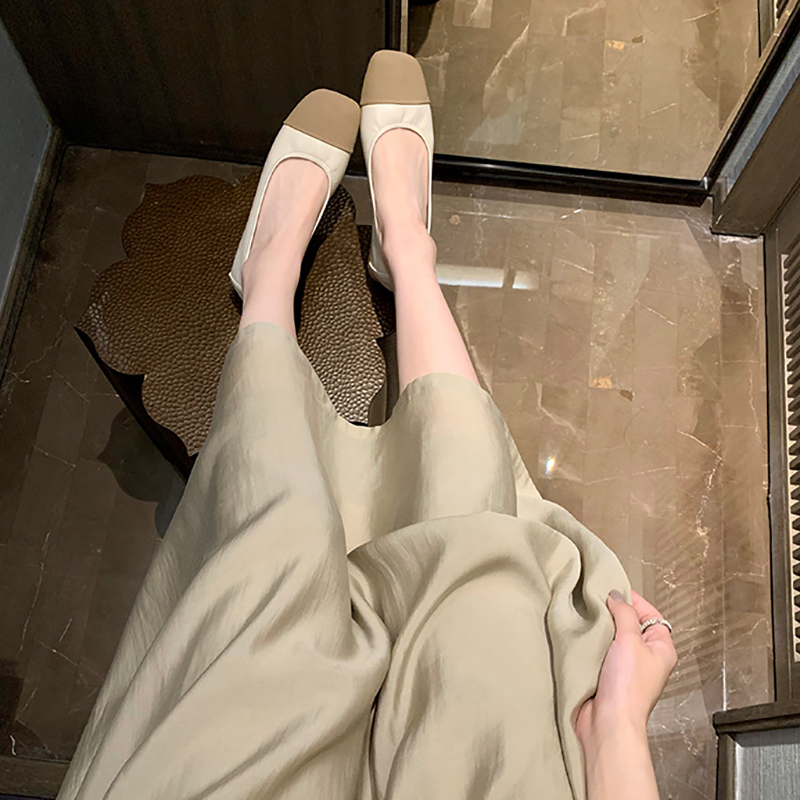 法式復古方頭小香風拼色淺口軟底平底鞋(偏細一碼) (3色)