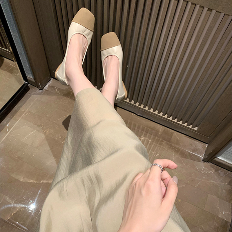 法式復古方頭小香風拼色淺口軟底平底鞋(偏細一碼) (3色)