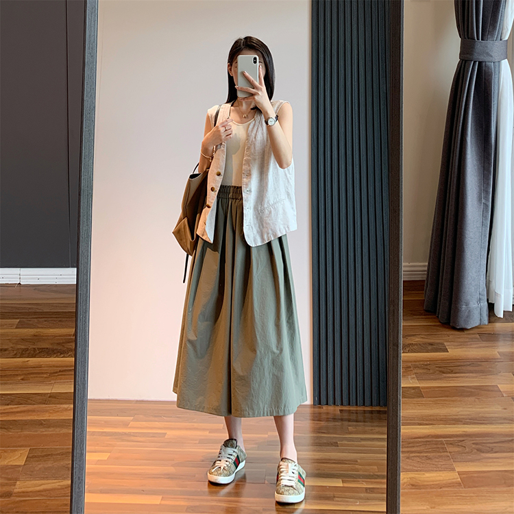 日系鬆緊高腰休閒紙袋裙褲（3色）-NamoDress