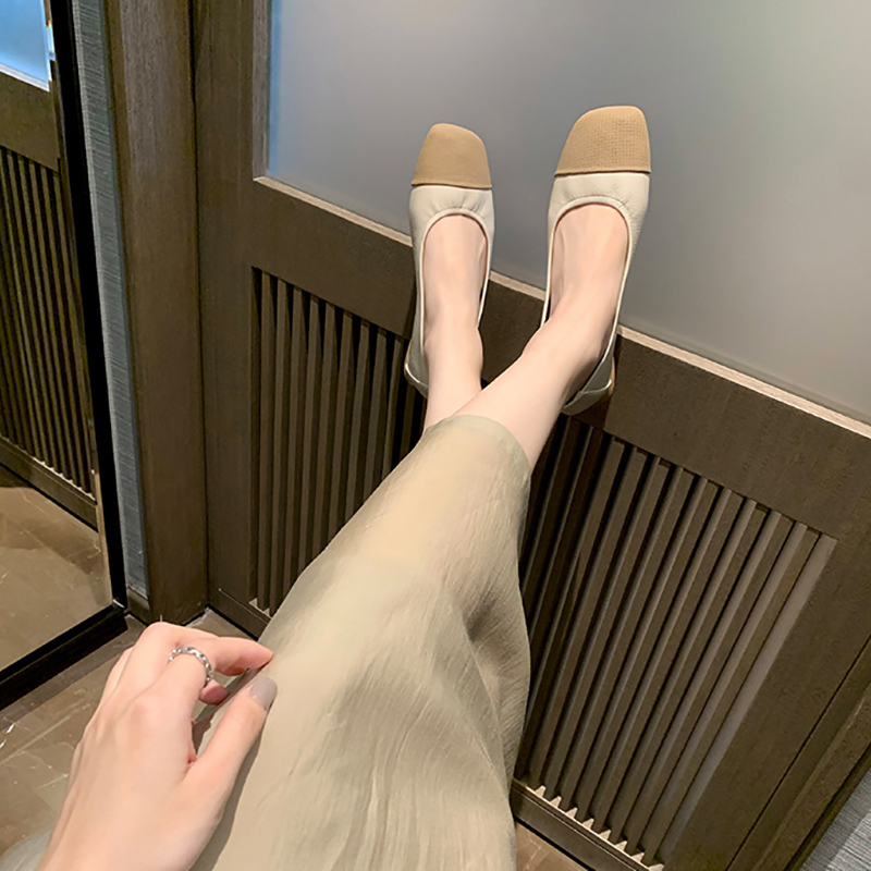 法式復古方頭小香風拼色淺口軟底平底鞋(偏細一碼) (3色)