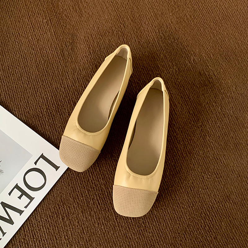 法式復古方頭小香風拼色淺口軟底平底鞋(偏細一碼) (3色)