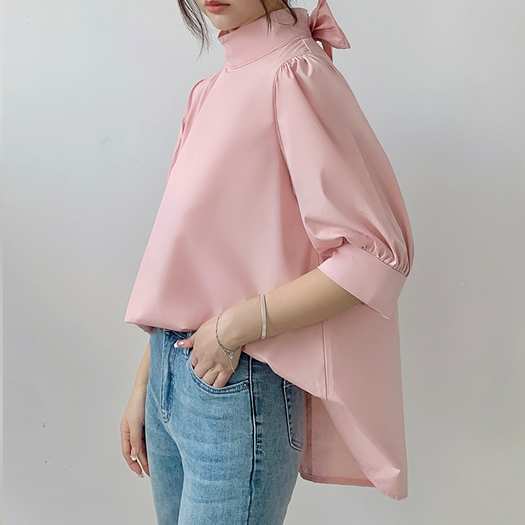 燈籠袖繫帶立領襯衫（5色）-NamoDress