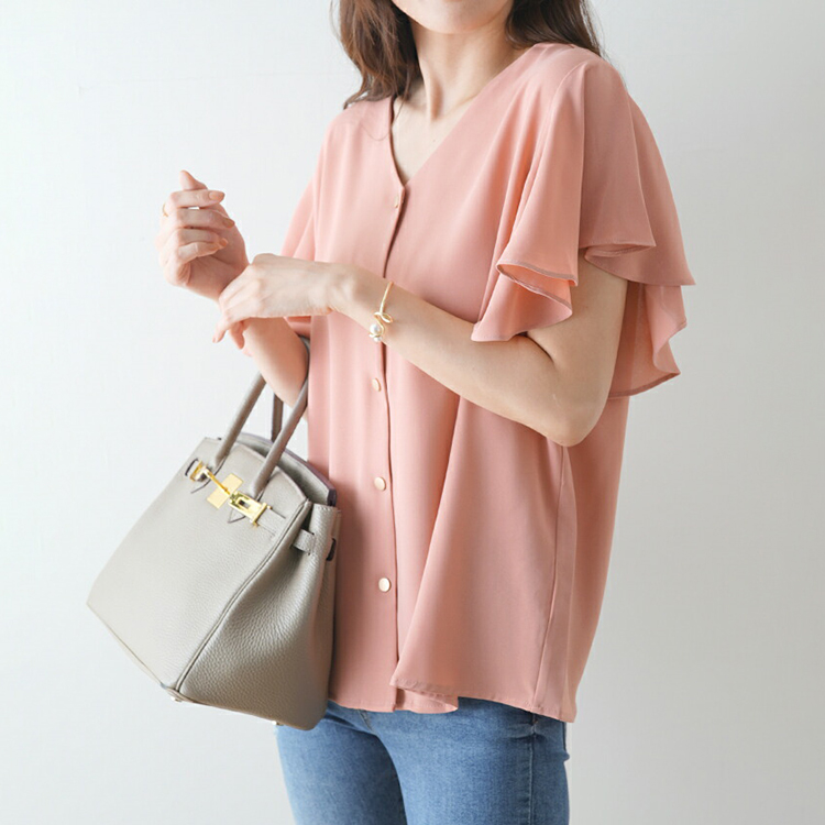 日系優雅甜美小清新純色飛邊襯衫（5色）-NamoDress