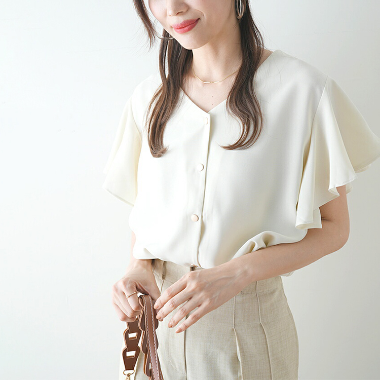 日系優雅甜美小清新純色飛邊襯衫（5色）-NamoDress