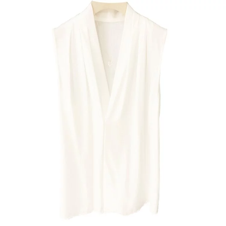 法式別緻緞面V領職業無袖襯衫（2色）-NamoDress