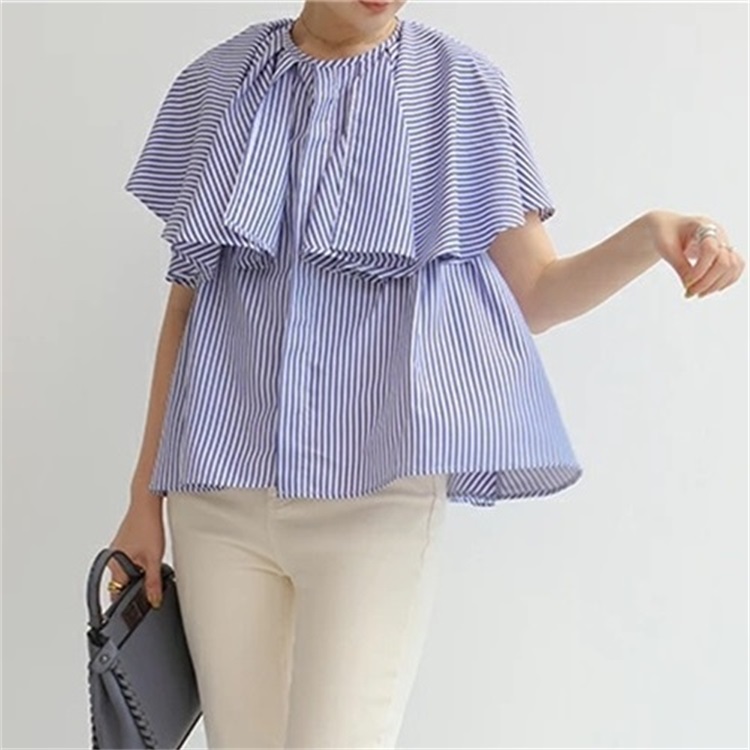 斗篷式圓領寬鬆氣質襯衫（4色）-NamoDress