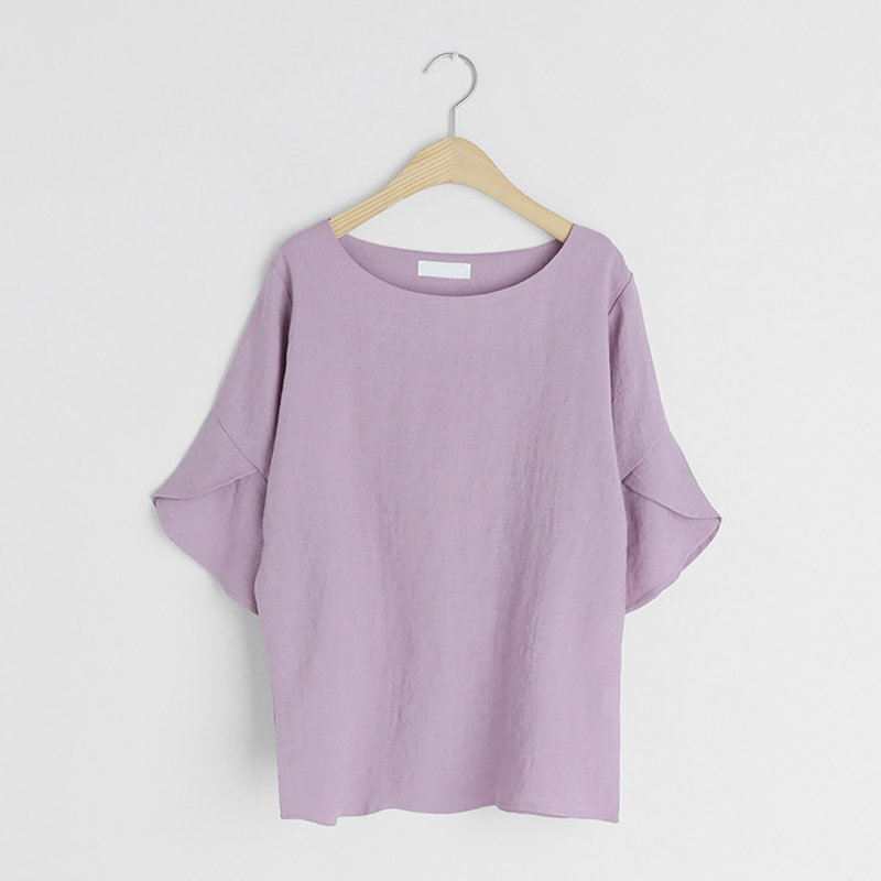 韓版寬鬆荷葉袖圓領寬鬆襯衫（3色）-NamoDress