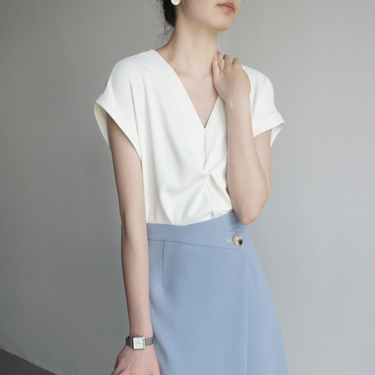 立體剪裁交叉設計不易皺襯衫-NamoDress