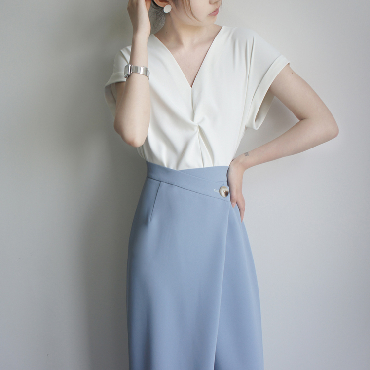 立體剪裁交叉設計不易皺襯衫-NamoDress