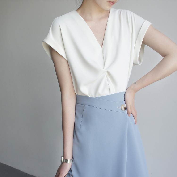 立體剪裁交叉設計不易皺襯衫-NamoDress