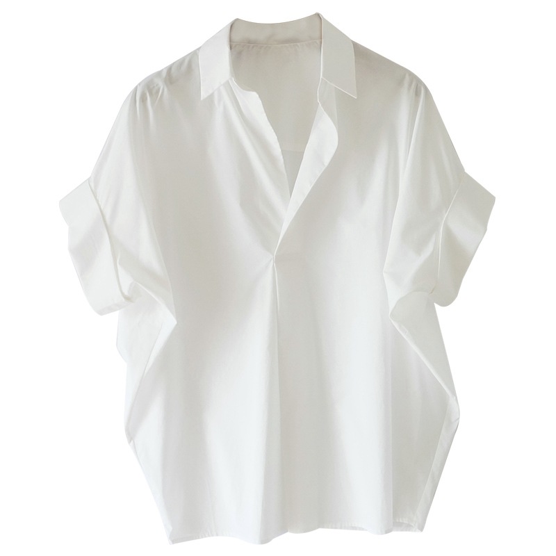 白色蝙蝠袖短恤襯衫-NamoDress