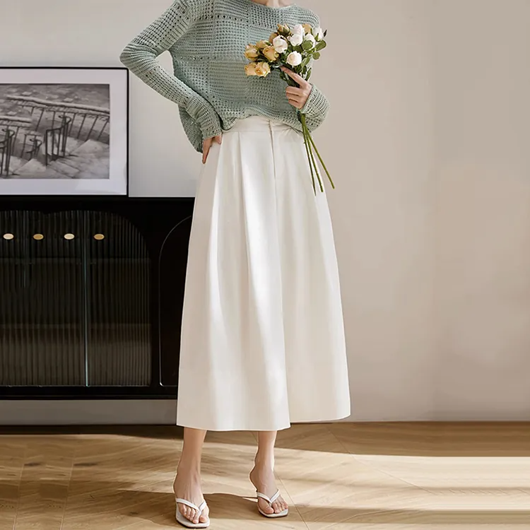  高腰寬鬆大擺闊腿裙褲（3色）-NamoDress