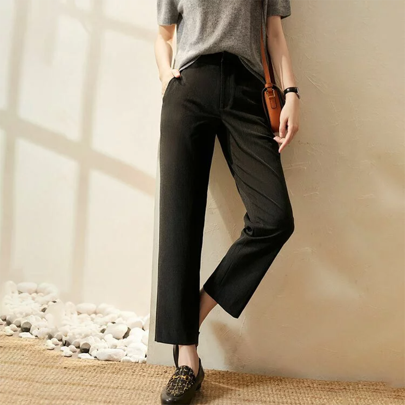 韓版休閒九分煙管褲(2色)-NamoDress