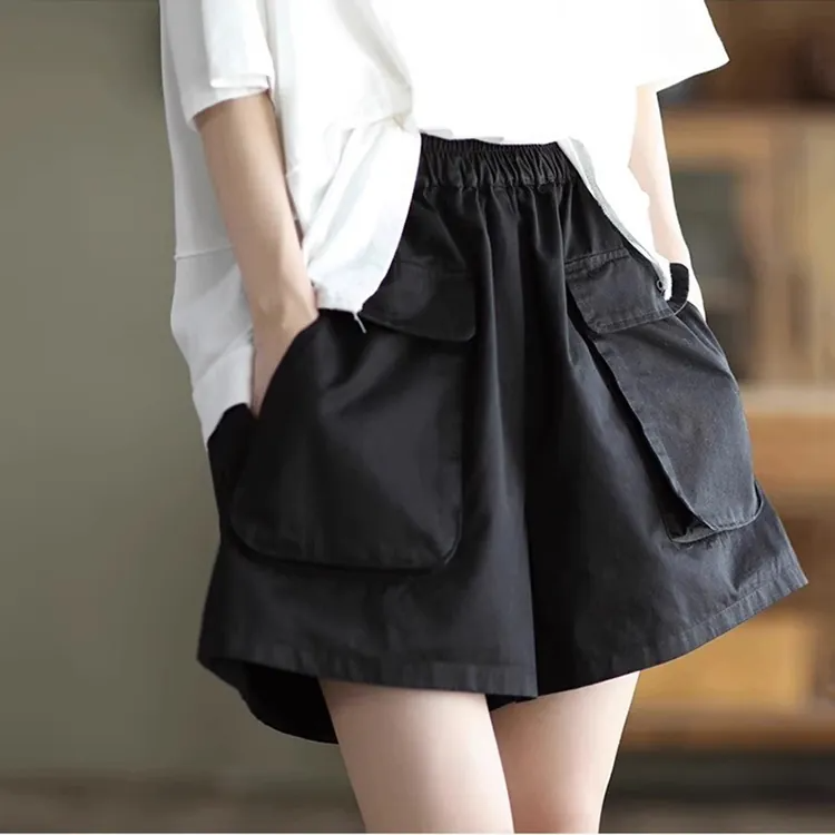 日系大口袋闊腿休閒短褲(3色)