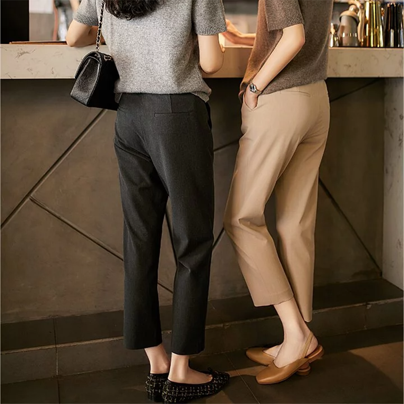 韓版休閒九分煙管褲(2色)-NamoDress