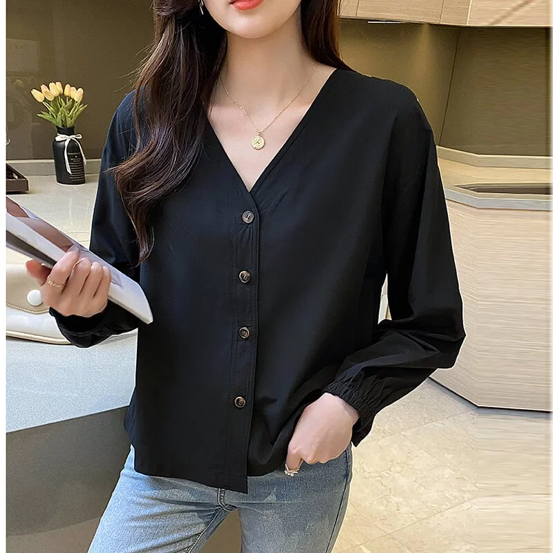 高級感氣質休閒V領襯衫（2色）-NamoDress