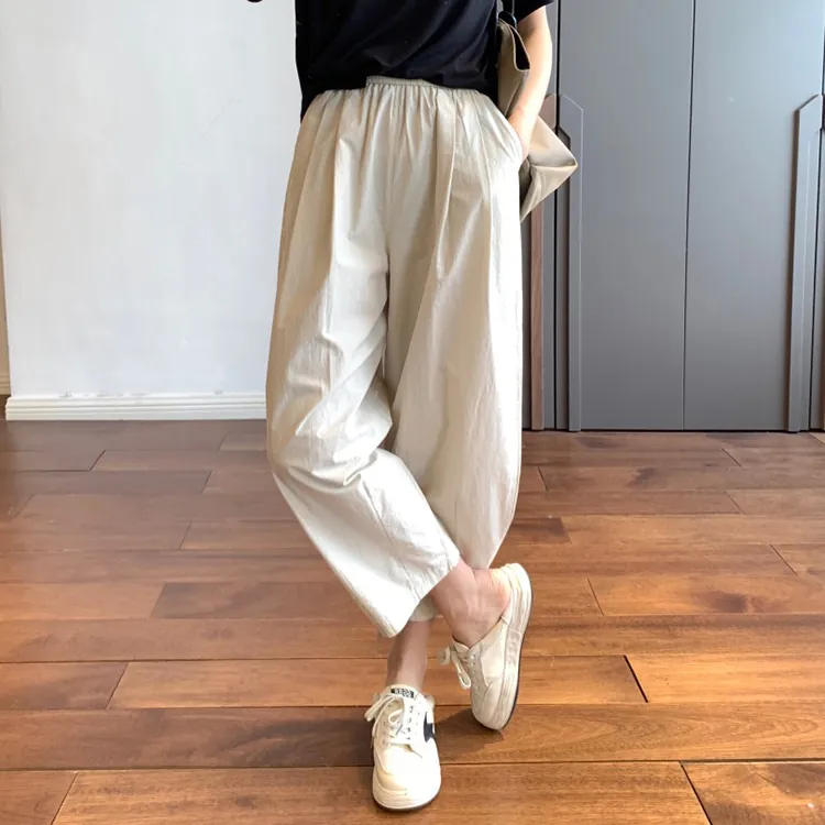 日式鬆緊腰寬鬆九分氣球褲(4色)-NamoDress