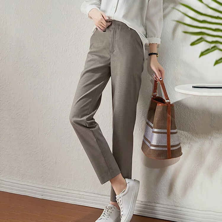 通勤高腰九分直筒西裝褲（3色）-NamoDress