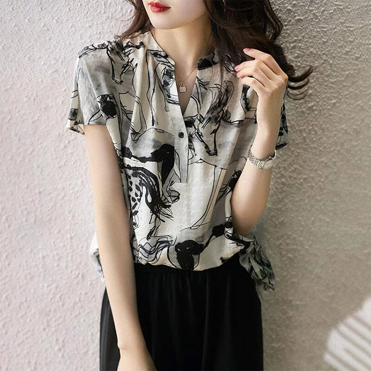 重工藝術水墨印花上衣-NamoDress