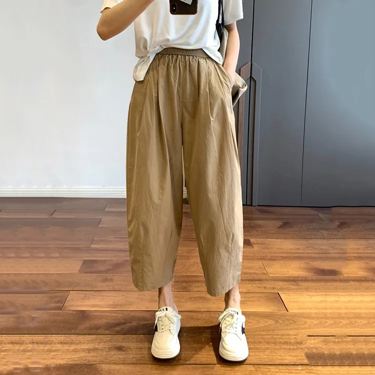 日式鬆緊腰寬鬆九分氣球褲(4色)-NamoDress