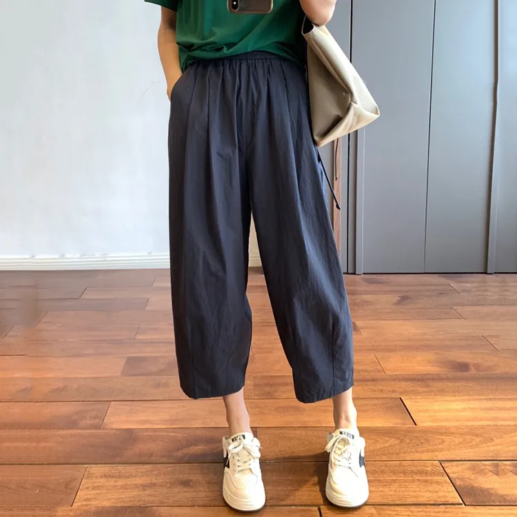 日式鬆緊腰寬鬆九分氣球褲(4色)-NamoDress