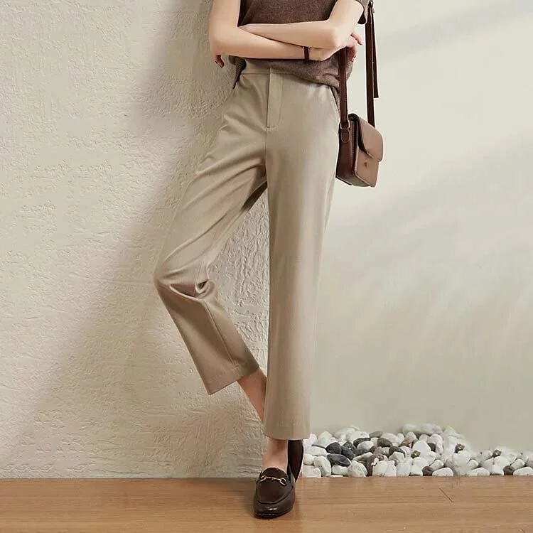 薄款九分休閒直筒西裝褲-NamoDress