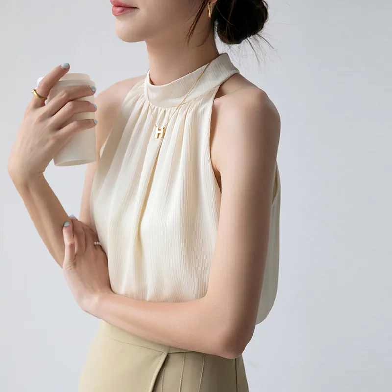 優雅掛脖式露背修身背心-NamoDress