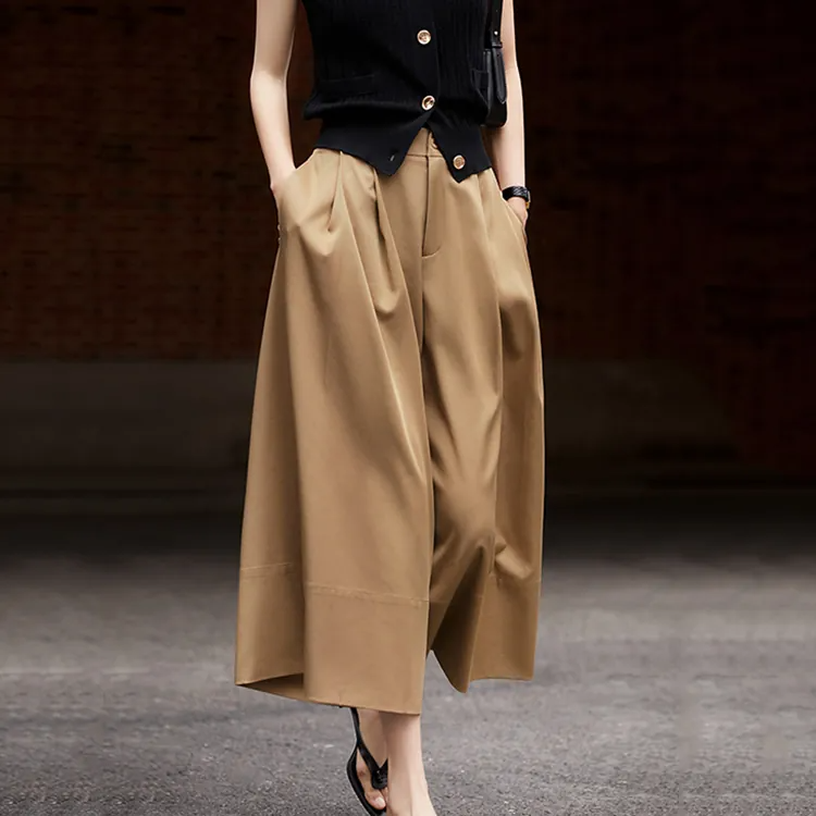  高腰寬鬆大擺闊腿裙褲（3色）-NamoDress