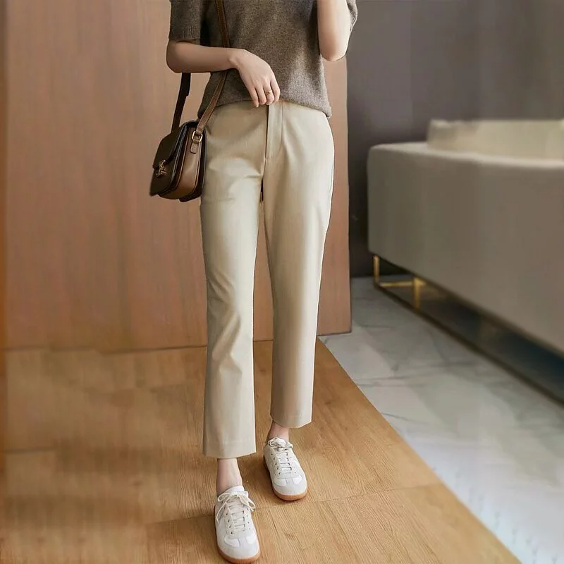 韓版休閒九分煙管褲(2色)-NamoDress