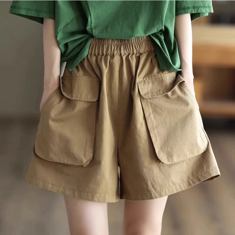 日系大口袋闊腿休閒短褲(3色)