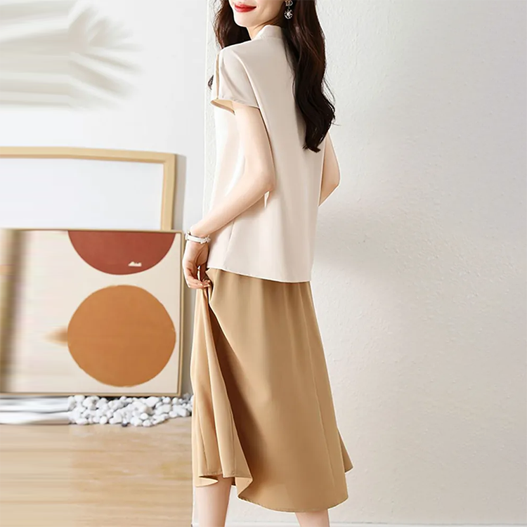 韓版時尚氣質V領襯衫+A字半身裙套裝-NamoDress