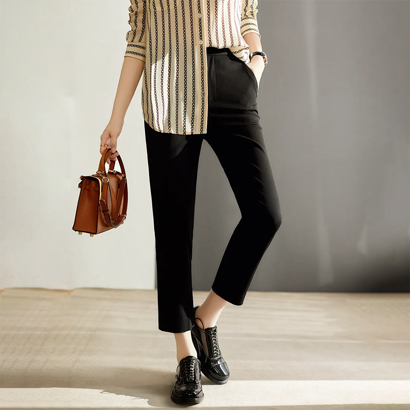 韓版休閒九分煙管褲(2色)-NamoDress