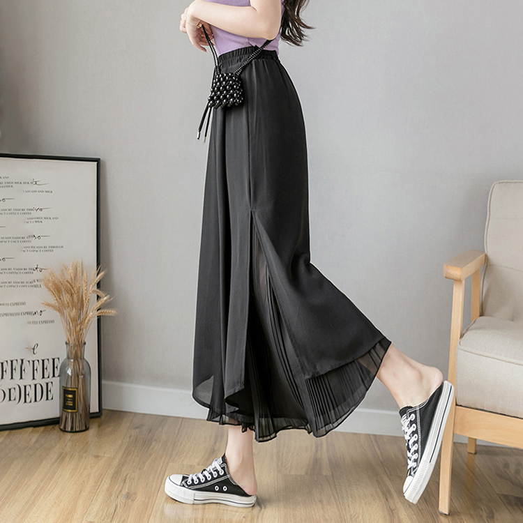 寬鬆垂感飄逸百褶雪紡闊腿褲(4色)-NamoDress