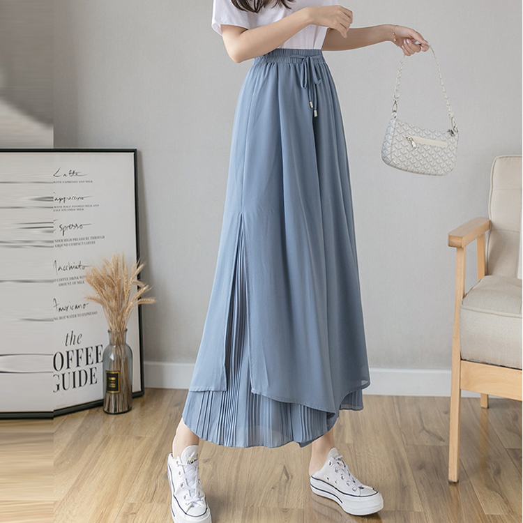 寬鬆垂感飄逸百褶雪紡闊腿褲(4色)-NamoDress
