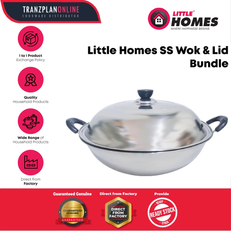 S/S Open Wok 38cm With Lid Stainless Steel Wok Kuali Stainless Steel Wok Lid Peralatan Dapur