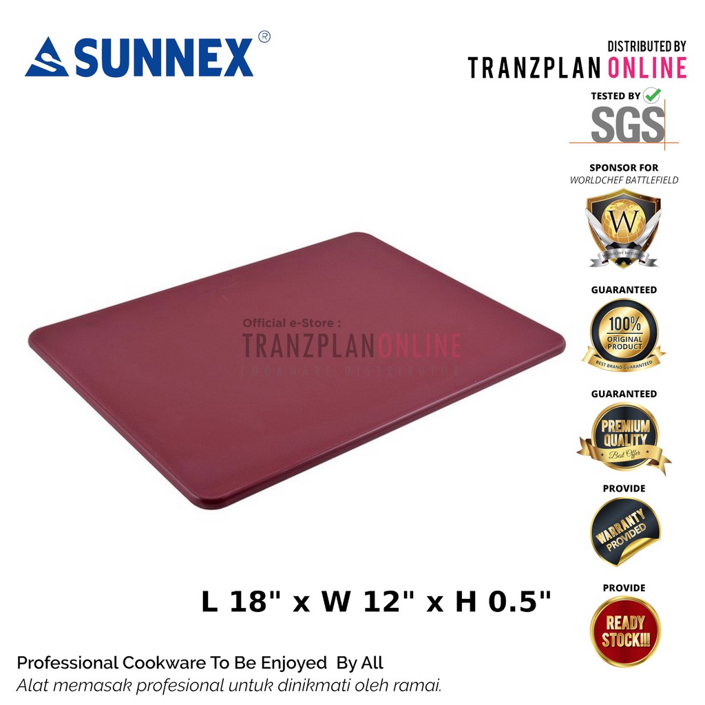 Sunnex Professional Grade Polyetylene Rectangle Cutting Board 6213/6215 (White/Yellow/Red/Coffee/Blue/Green)