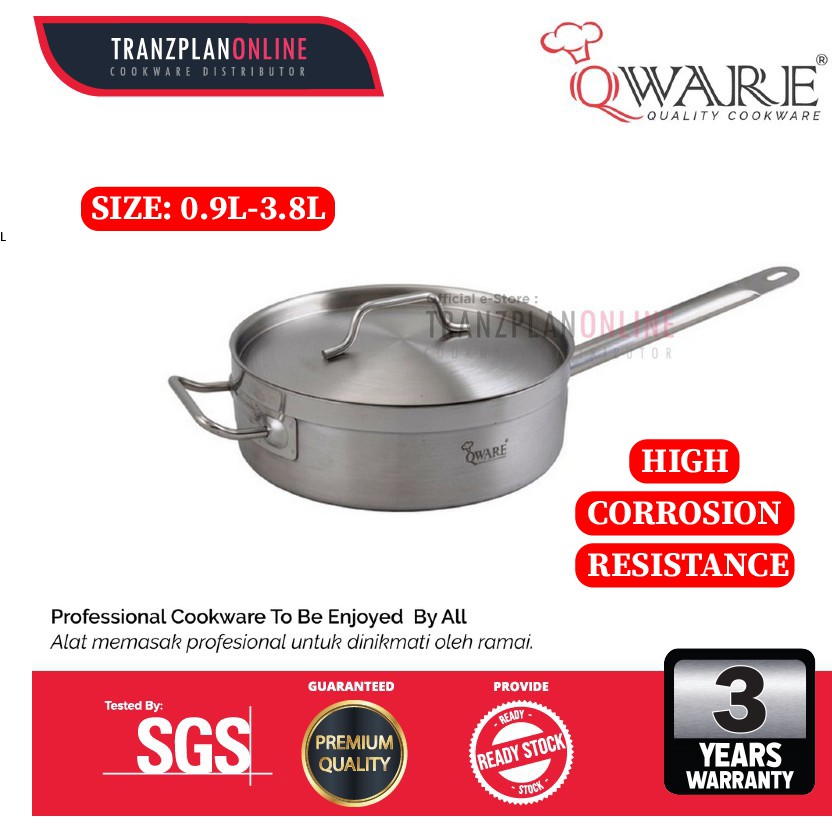 0.9L - 3.8L STAINLESS STEEL SANDWICH BOTTOM SAUTE PAN WITH LID Stainless Steel Cookware Periuk Masak Periuk