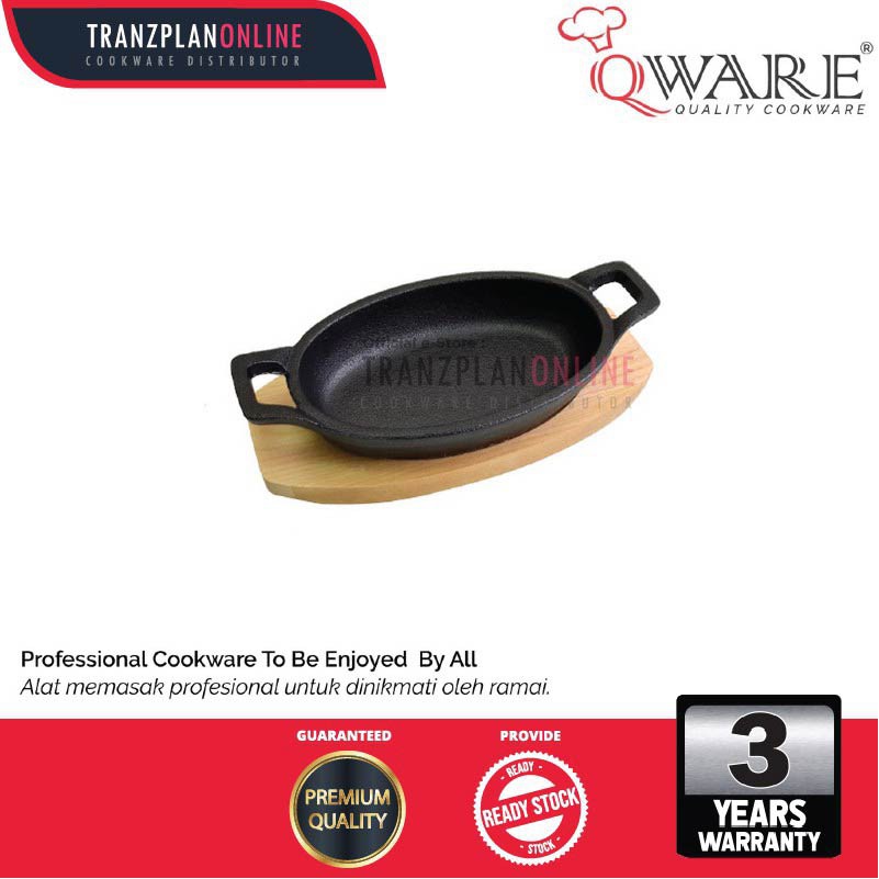 OVAL CAST IRON GRATIN DISH WITH WOODEN BOARD (L 15.5cm*9.7cm) Cast Iron Cookware Dish Kuali Kuali Cookware