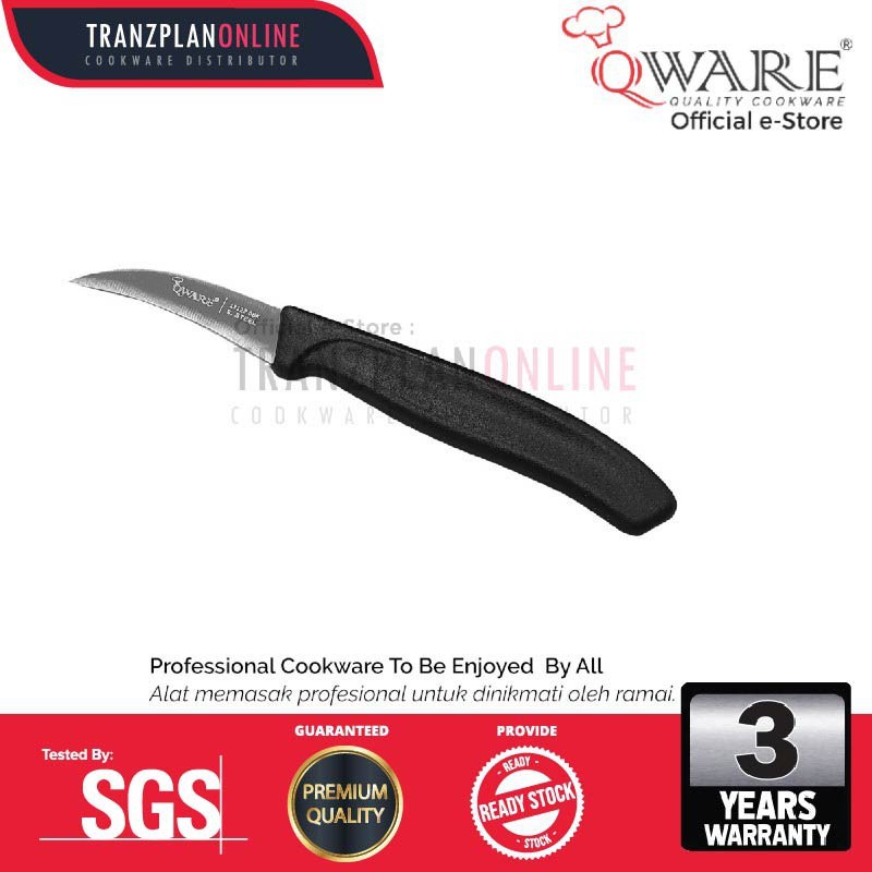 2.5-INCH (6CM) STAINLESS STEEL CURVED PARING KNIFE with NON-SLIP HANDLE. Ideal for peeling and cutting